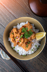 Japanese style crispy chicken with rice.