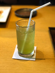 Ice green tea on table in restaurant