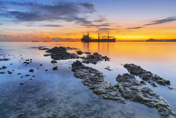 Beauty Sunrise   and Tanker ship  at Batam Island
