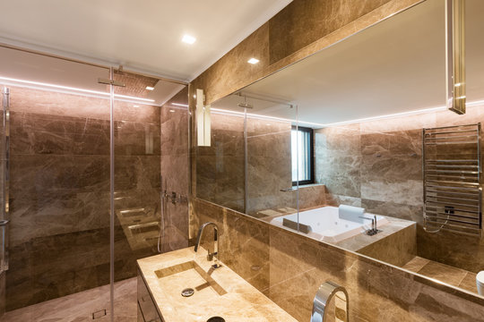 Luxurious marble bathroom with hydromassage