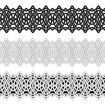 Seamless Celtic national ornament interlaced ribbon isolated on white background.