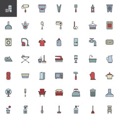 Household elements filled outline icons set, line vector symbol collection, linear colorful pictogram pack. Signs, logo illustration, Set includes icons as house, home, washing machine, vacuum cleaner