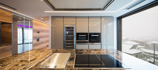 Modern marble kitchen with island
