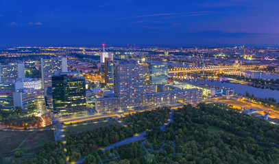 Fototapeta na wymiar cityscape of Vienna city at night, aerial view. Austria