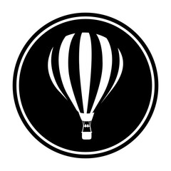 Simple, circular hot air balloon icon. Monochrome icon. Isolated on white
