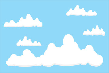 Cloud vector icon set white color on blue background. Sky flat illustration collection for web, art and app design. Different cloudscape weather symbols