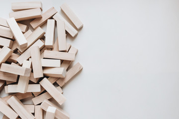 Pile of small wooden blocks for Jenga table game