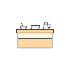 Kitchen table with appliances icon. Kitchen appliances for cooking Illustration. Simple thin line style symbol.
