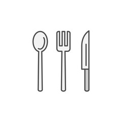 spoon fork knife restaurant icon. Kitchen appliances for cooking Illustration. Simple thin line style symbol.