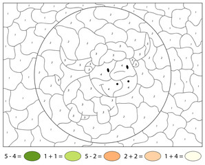 Cartoon yak. Color by number educational game for kids