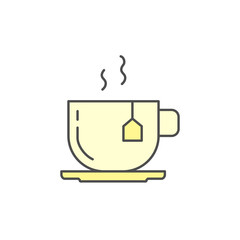 hot tea cup with tea bag icon. Kitchen appliances for cooking Illustration. Simple thin line style symbol.