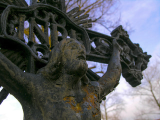 Old rusty metal calvary sculpture of Jesus Christ