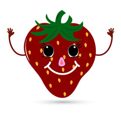 Funny strawberry with a face. Vector illustration.