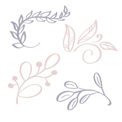 Hand drawn Wild flowers branch vector drawing and sketch with line-art on white backgrounds, for botanical logo