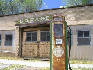 Old petrol station USA with the vintage stand