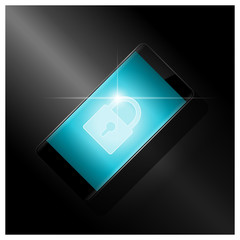 Cyber security concept background with lock icon on smartphone screen , vector , illustration