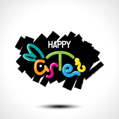 Happy Easter colorful lettering with a bunny for greeting card. Vector illustration