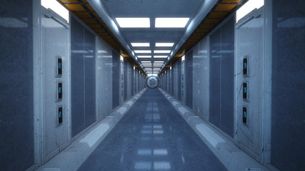 3D render. Futuristic interior spaceship design