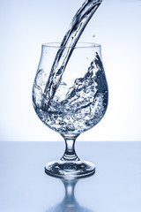 Round glass of water.