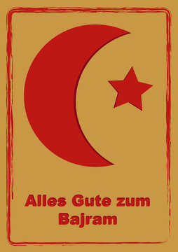 Greeting card to Eid Mubarak with text in German, (All the best) and Albanian (Bajram). vector