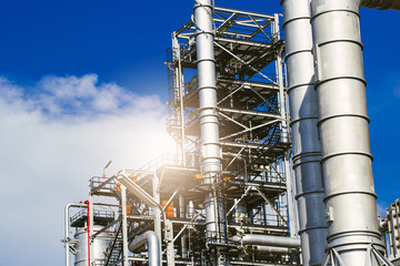 Industrial zone,The equipment of oil refining,Close-up of industrial pipelines of an oil-refinery plant,Detail of oil pipeline with valves in large oil refinery.