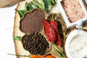 Mustard seeds and Himalayan salt with other spices