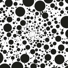 Fototapeta na wymiar Background with circles, dots and points of different scale. Abstract geometric pattern. Black and white vector illustration