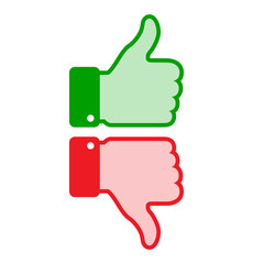 Set of colorful red green thumb up icons, business web  thumb up icons. Vector illustration.