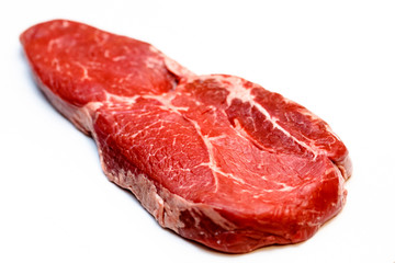 Ramp (rump) beef marbled steak on white background, isolated