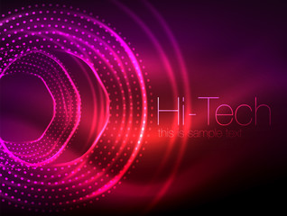 Magic neon circle shape abstract background, shiny light effect template for web banner, business or technology presentation background or elements, vector illustration
