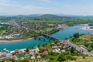 Fototapeta na wymiar Scenic view from the fortress of Rosafa (Shkoder, Albania).