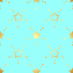Golden Stars Seamless Pattern. The vector image. Gold Starry night sky