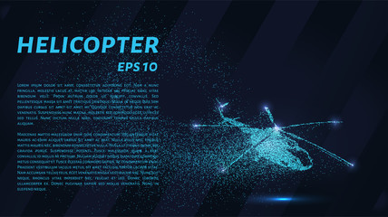 The helicopter of the particles. The silhouette of the helicopter consists of small circles and dots. Vector illustration. © newrossosh