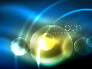 Blurred neon glowing circle, hi-tech modern bubble template, techno glowing glass round shapes or spheres. Geometric abstract background