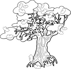 Fototapeta na wymiar Old oak tree coloring page 