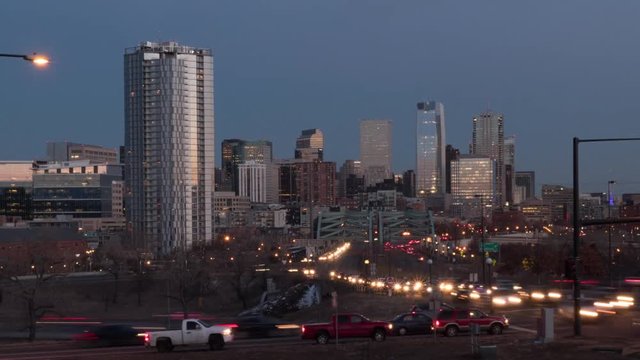 Downtown Denver Skyline Zoom Out Evening Timelapse