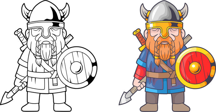 cartoon funny viking, coloring book