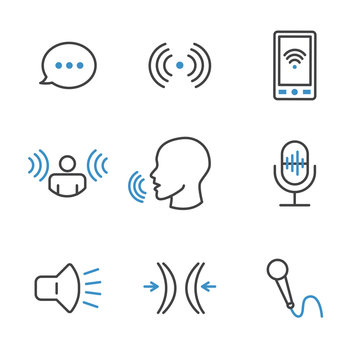 Voice Recording and Voiceover Icon Set with Microphone, Voice Scan Recognition Software