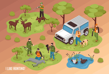 Fototapeta premium Hunting Scene Isometric 