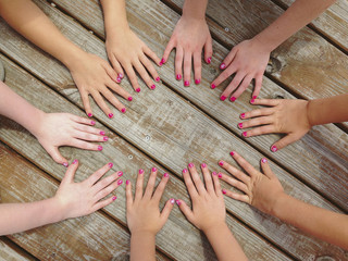 Circle of girl hands