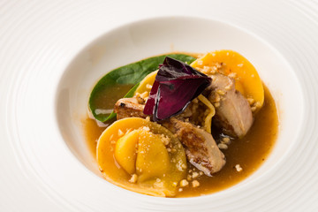 Fine dining Ravioli with Foie Gras