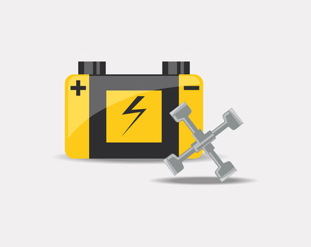 car battery with lug wrench icon over white background, colorful design vector illustration