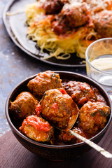 Delicious homemade meat balls in tomato sauce.