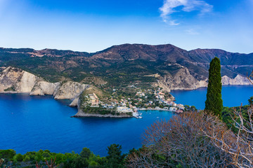 Fototapeta na wymiar Panoramic view of Assos village in Cephalonia Greece