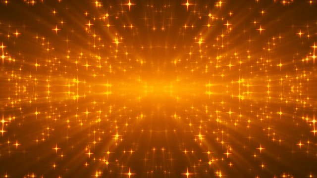 Gold glittering stars on black, many particles, celebratory 3d rendering background