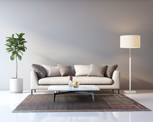 Classic elegant luxury grey interior with a beige sofa © Michael