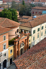 panorama of the historic center seen from the Este castle Ferrara Italy