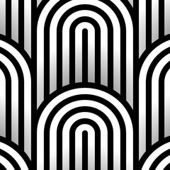 Abstract vector seamless op art pattern. Monochrome graphic black and white ornament. Striped optical illusion repeating texture
