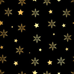 Winter Seamless gold Snowflake and gold star seamless Pattern. Vector EPS 10. snowflakes seamless