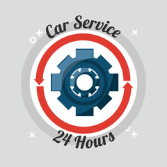 car service 24 hours design with gear wheel icon over gray background, colorful design vector illustration